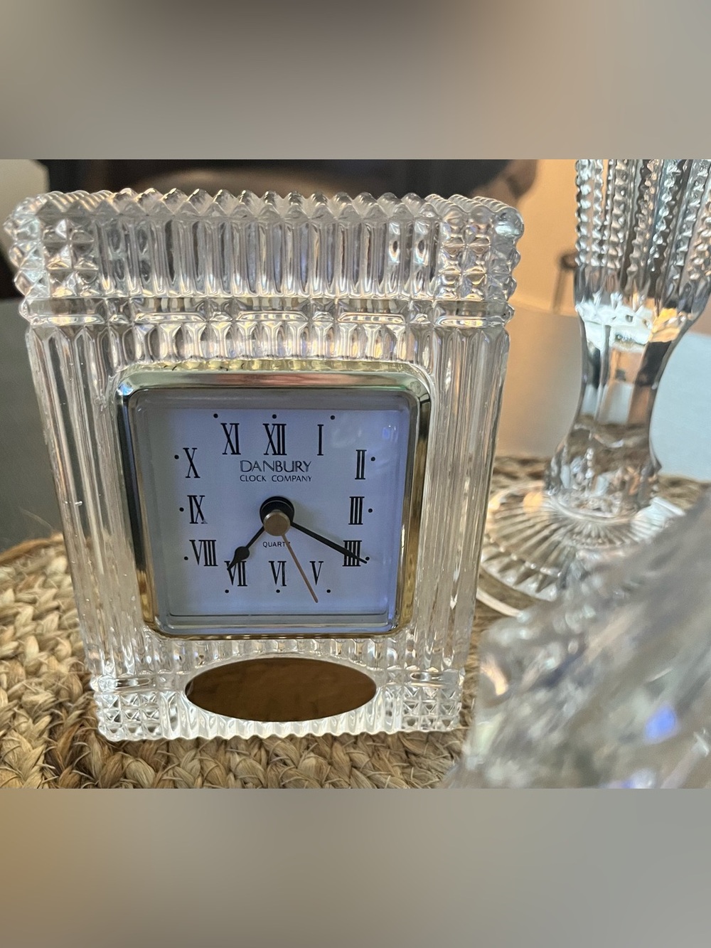 Danbury Company Crystal Table Clock - Clear & Gold w/ Name Plate for Engraving